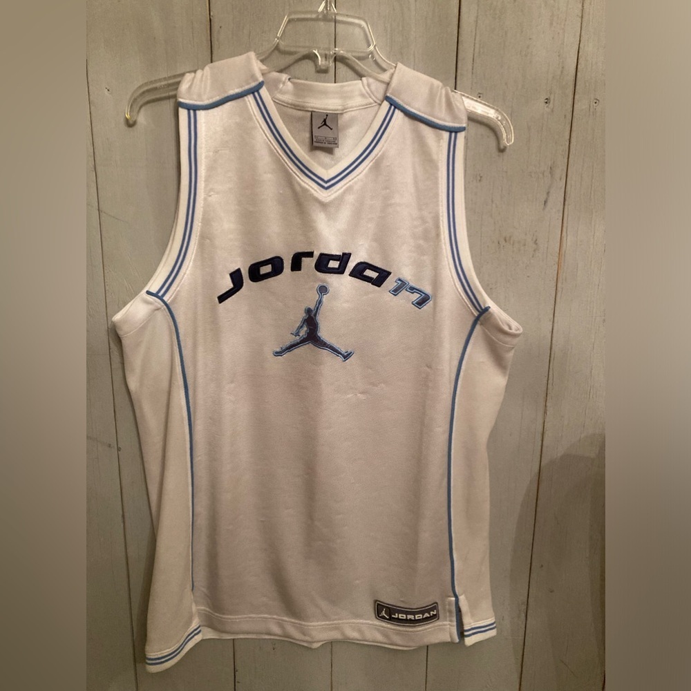 Jordan White and Light Blue Sleeveless Basketball Jersey